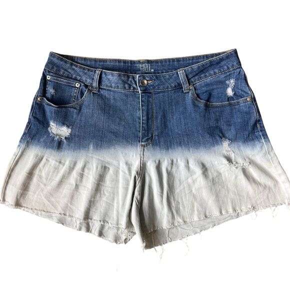 Time and Tru Dip Dye Bleach Cut Off Denim Shorts Sz 18 High Waist Distressed - Picture 2 of 4